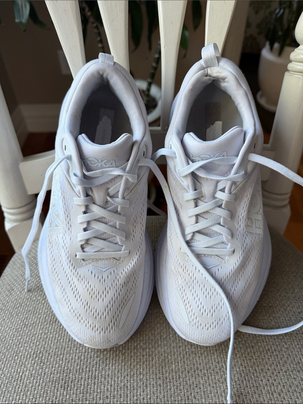 Hoka Bondi 8 White Cushioned Running Sneakers - Picture 8 of 13